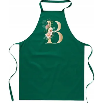 Kuchyňská zástěra KUCHYŇSKÁ ZÁSTĚRA zelená S PÍSMENEM B jméno monogram Beata Basia Bart FA_342_z