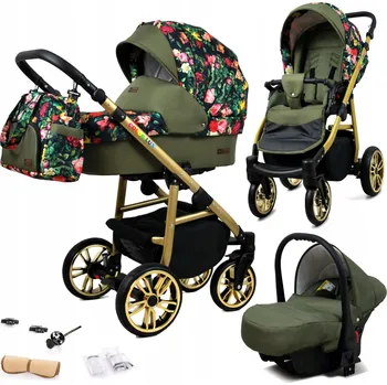 Kočárek Dětský kočárek 3v1 BabyLux Colorlux - sporťák, hluboká korba a autosedačka, květinový vzor