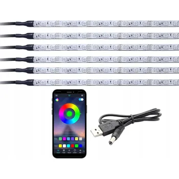 Osvětlení interiéru vozidel RGB LED osvětlení interiéru auta 6x30cm BLUETOOTH USB 5V