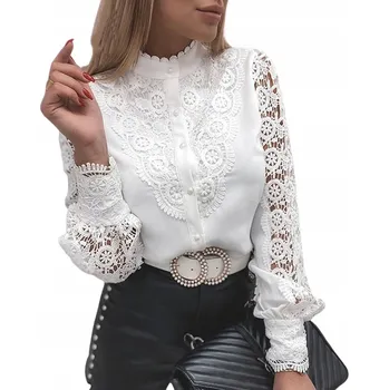 Dámská halenka BLŮZA ELEGANTNÍ S VOLÁNEM A KRAJKOU, KNOFLÍKY