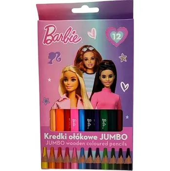 Kresba Pastelky JUMBO TROJÚHELNÍKOVÉ v dřevěném pouzdře, 12 barev, BARBIE