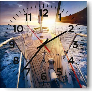 Hodiny Kuchyňské nástěnné hodiny 30x30 Jachta Moře Skleněné hodiny do obýváku Tiché