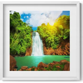 Obraz Dekorativní obraz v rámu do obýváku Krajina s vodopádem v zeleni 50x50 cm