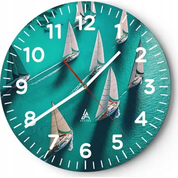 Hodiny Nástěnné hodiny do obýváku 40x40 Plachetnice Kulatý Skleněné hodiny Loft Tiché