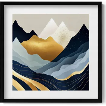 Obraz Dekorativní nástěnný obraz s grafikou v černém rámu Abstraktní hory 50x50 cm