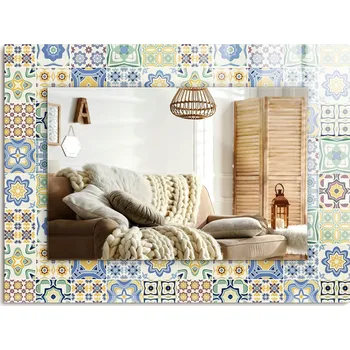 Zrcadlo Nástěnné zrcadlo zdobené grafikou na skle Barevné dlaždice 80x60 cm