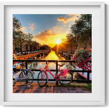 Obraz Dekorativní obraz v rámu do obýváku Východ slunce nad Amsterdamem 50x50 cm