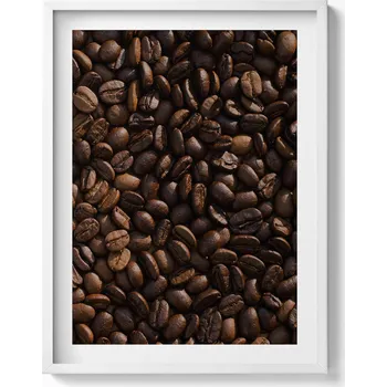 Obraz Dekorativní nástěnný obraz v bílém rámu do obýváku Zrnka kávy arabica 60x80 cm