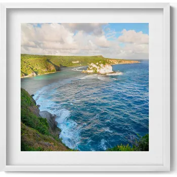 Obraz Dekorativní obraz v bílém rámu do obýváku Klif pláž a mořské vlny 50x50 cm