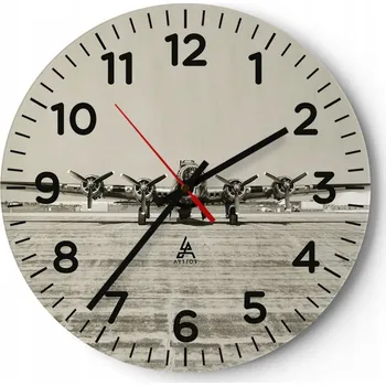 Hodiny Kuchyňské nástěnné hodiny 30x30 Letadlo Moderní skleněné hodiny do obýváku Tiché