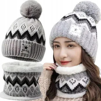 Čepice NÁKRČNÍK ČEPICE čepic, dvouvrstvá šála, zimní teplá BAMBULE 52-58 šedá