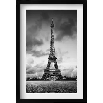 Obraz Stylový obraz v rámu Černobílý pohled na Francii s Eiffelovou věží 40x60 cm