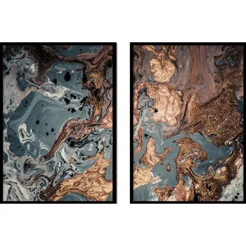 Obraz OBRAZ PLAKÁTY V RÁMU 53x73cm Dyptych Sada 2 obrazů Tmavý Mramor P1944