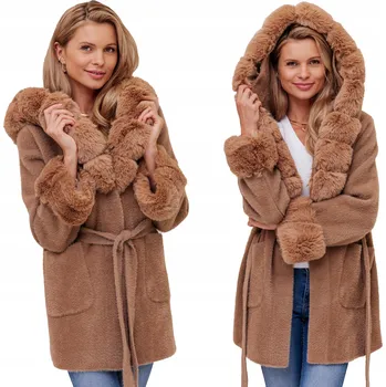 Dámský kabát Soprato dámský kabát hnědý oversize s kapucí 14097 alpaka přechodný kabát dámský oversize univerzální velikost