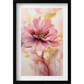 Obraz Ozdobný nástěnný obraz v černém rámu Romantická malovaná květina 40x60 cm