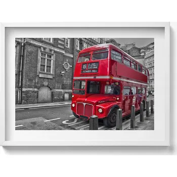 Obraz Dekorace obraz v bílém rámu na zeď Červený patrový autobus 70x50 cm