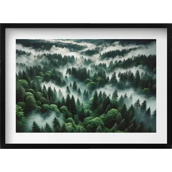 Obraz Dekorace, obraz s grafikou v krásném rámu - Krajina, ranní mlha v lese, 70x50 cm