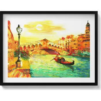 Obraz Dekorace obraz v rámu na zeď Benátky - gondola a most Rialto 80x60 cm