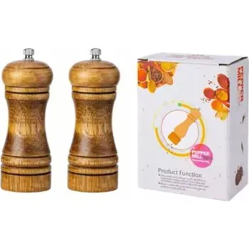 Kuchyňský mlýnek Sada ručních mlýnků na sůl a pepř, dřevěné, 2 ks