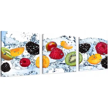 Obraz OBRAZY TRYPTYK CANVAS DO KUCHYNĚ JÍDELNY NA ZEĎ OVOCE OSTRUŽINY VODA