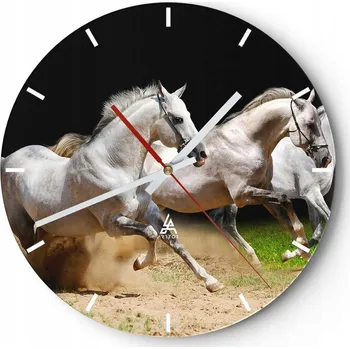Hodiny Velké nástěnné hodiny na zeď 40x40 Koně Skleněné hodiny Kulatý Tiché