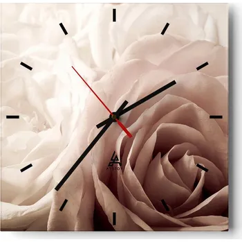 Hodiny Velké nástěnné hodiny na zeď 40x40 Růže Skleněné hodiny Čtvercové Tiché