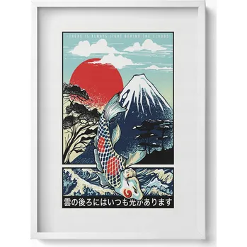 Obraz Obraz dekorace na zeď Japonská ilustrace hory Fuji a ryby Koi 50x70 cm