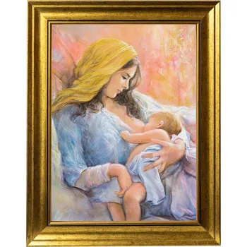 Obraz Matka Boží S DÍTĚTEM | NÁBOŽENSKÝ OBRAZ VE ZLATÉM OZDOBNÉM RÁMU 30X40