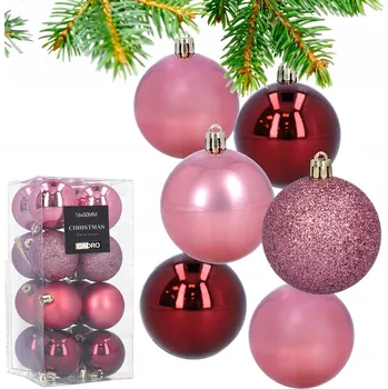Vánoční dekorace VÁNOČNÍ BAŇKY na vánoční stromeček růžové plastové 5 cm sada 16 ks ozdoby na stromeček