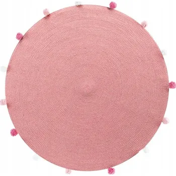 Koberec Koberec kulatý pro děti RŮŽOVÝ s bambulkami 90 cm
