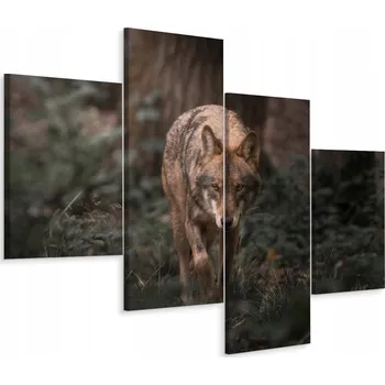 Obraz Obraz Tetratych VLK Zvíře Les Příroda 3D 80x50