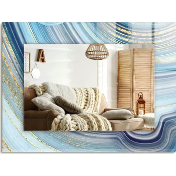 Zrcadlo Dekorativní závěsné zrcadlo s potiskem Abstraktní modré vlny 80x60 cm