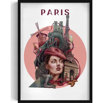 Obraz Stylový obraz v rámu Paříž Eiffelova věž Notre Dame Moulin Rouge 50x70 cm