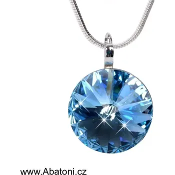 Náhrdelník Swarovski Elements Rivoli vlepený krystal 14mm - Stříbrný náhrdelník (přívěsek + řetízek) modrý kulatý 34112.3 Aquamarine (modrá světlá, azurová, nebeská)