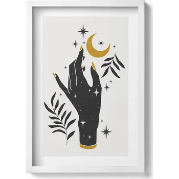 Obraz Obraz v bílém rámu do obýváku Ilustrace ženské ruky a hvězd 40x60 cm