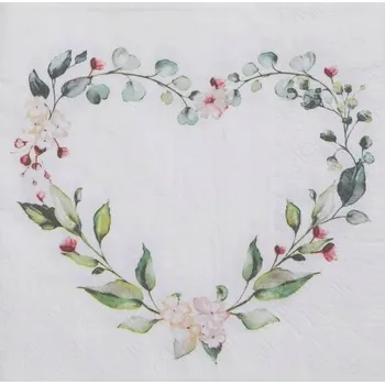 Papírový ubrousek Papírové ubrousky Santex Svatební girlanda Srdce s květinami 20 kusů