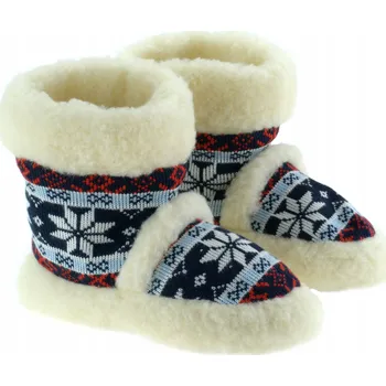 Dámská obuv Teplé Domácí Bačkory Pantofle Dámské Vysoké Tmavě Modré s Vlnou Velikost 38 39