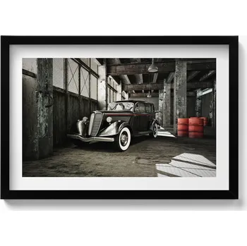 Obraz Stylový obraz v černém rámu Klasické auto ve staré továrně 60x40 cm