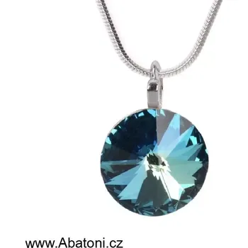 Náhrdelník Swarovski Elements Rivoli vlepený krystal 14mm - Stříbrný náhrdelník (přívěsek + řetízek) modrý kulatý 34112.5 Bermuda Blue (modrá, mořská, duhová, měňavá)
