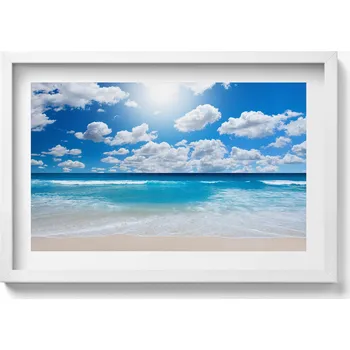 Obraz Dekorativní nástěnný obraz v rámu s grafikou Pláž, moře a horizont 60x40 cm