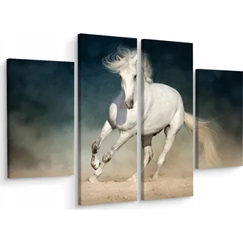 Obraz Obraz TETRAPTYCH Bílý Cvalající Kůň 3D 80x60