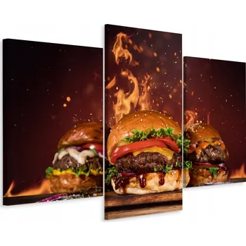 Obraz Obraz Triptych BURGERY Rajčata Oheň Omáčka 180x120