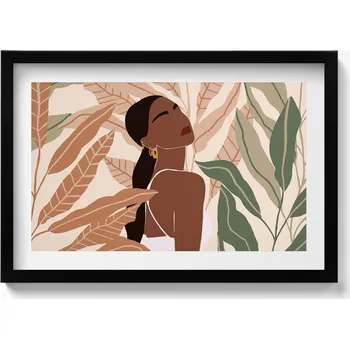 Obraz Stylový obraz v rámu Ilustrace ženy mezi listy v boho stylu 60x40 cm