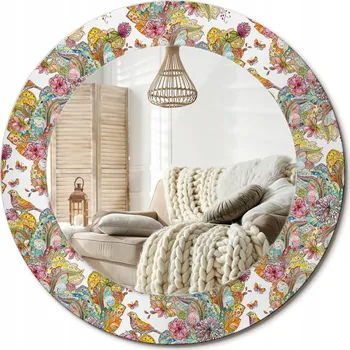 Zrcadlo Zrcadlo s potiskem do koupelny, kuchyně, předsíně, průměr 50 cm - Pohádkové květiny
