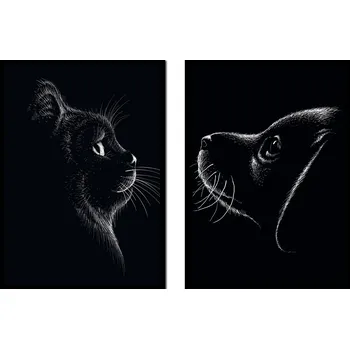 Obraz PLAKÁT V RÁMU 53x73cm Diptych Sada 2 obrazů Černá Kočka P1924