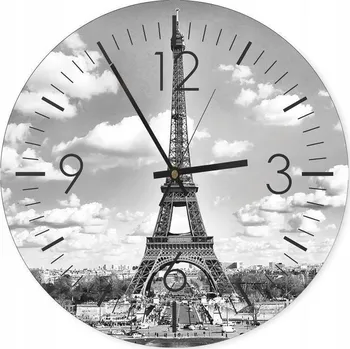 Obraz Obraz s hodinami Eiffelova věž šedá 60x60