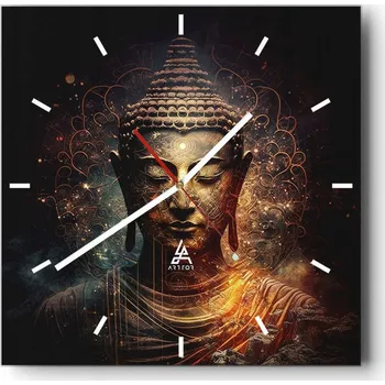 Hodiny Velké nástěnné hodiny na zeď 40x40 Buddha Skleněné hodiny Čtvercové Tiché