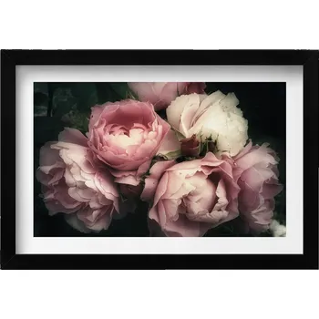 Obraz Ozdobný nástěnný obraz v černém rámu kytice růžových růží vintage 30x20 cm