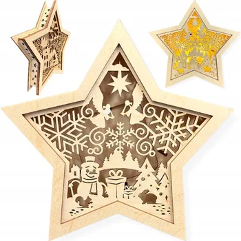 Vánoční dekorace KRÁSNÝ DŘEVĚNÝ LAMPION HVĚZDA VÁNOČNÍ SNĚHULÁK VÁNOCE