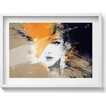 Obraz Obraz s bílým rámem a grafikou na zeď Portrét ženy abstrakce 70x50 cm